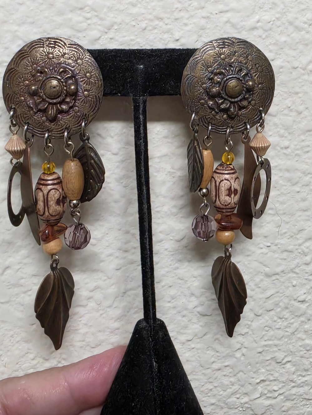 Vintage Boho Southwestern  Antiqued Copper Bronze Leaf Pierced Post Earrings